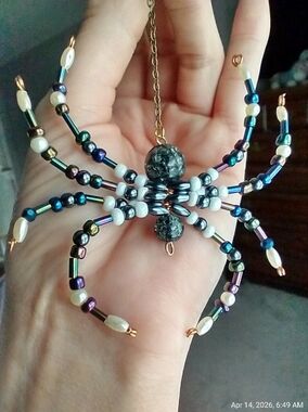 Hand Crafted Multicolor Beaded Spider Necklace Pendant